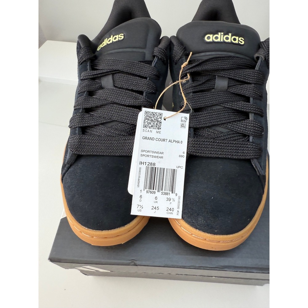 Adidas Grand Court Alpha 00s Black Yellow Suede Sneakers IH1288‎ Womens 7.5 New - Picture 6 of 8
